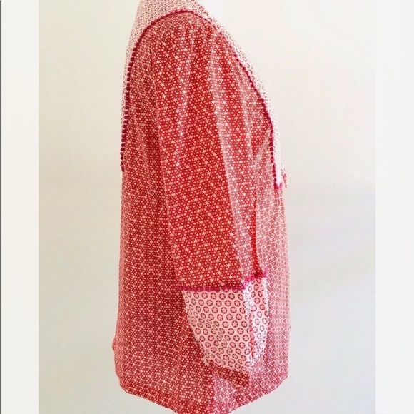 Boden | Gauzy Tie Neck Top Womens Size 6 Red Pullover Boho Star Print Blouse - Picture 6 of 12